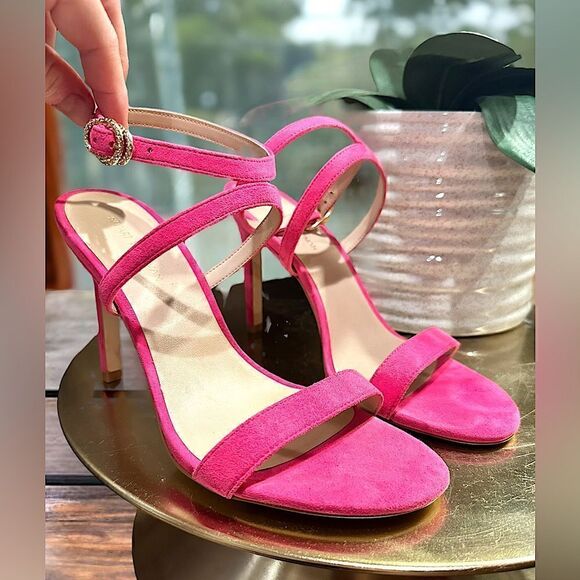 Stuart Weitzman Crystal Buckle 95 Suede Sandal Heels Size 8.5 - Picture 4 of 15